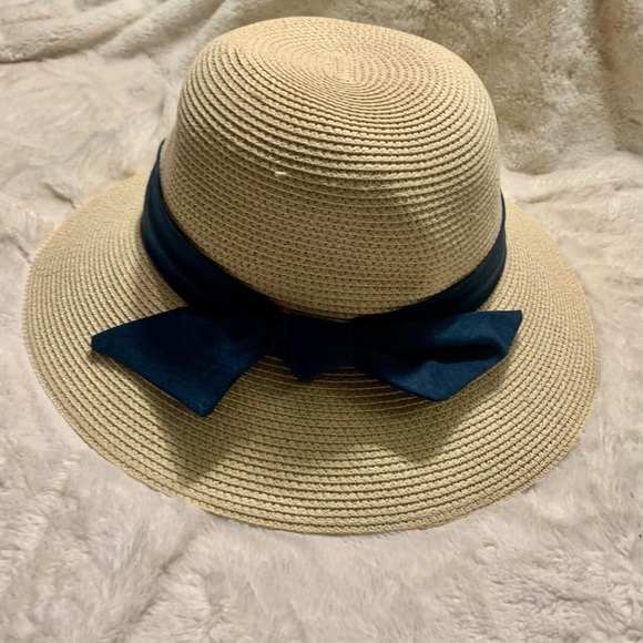 NEW Furtalk Straw Hat Navy Blue Bow Adjustable Size Detachable Chin Strap Paper - Picture 4 of 16